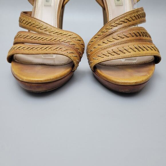 VTG Miu Miu Stilettos Leather Cognac Brown Open Toe Slingback Strappy Heels 10 - Picture 7 of 16